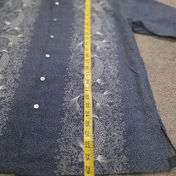 Tori Richard Shirt Medium Blue Koi Fish Tropical Hawaiian USA - Picture 6 of 10
